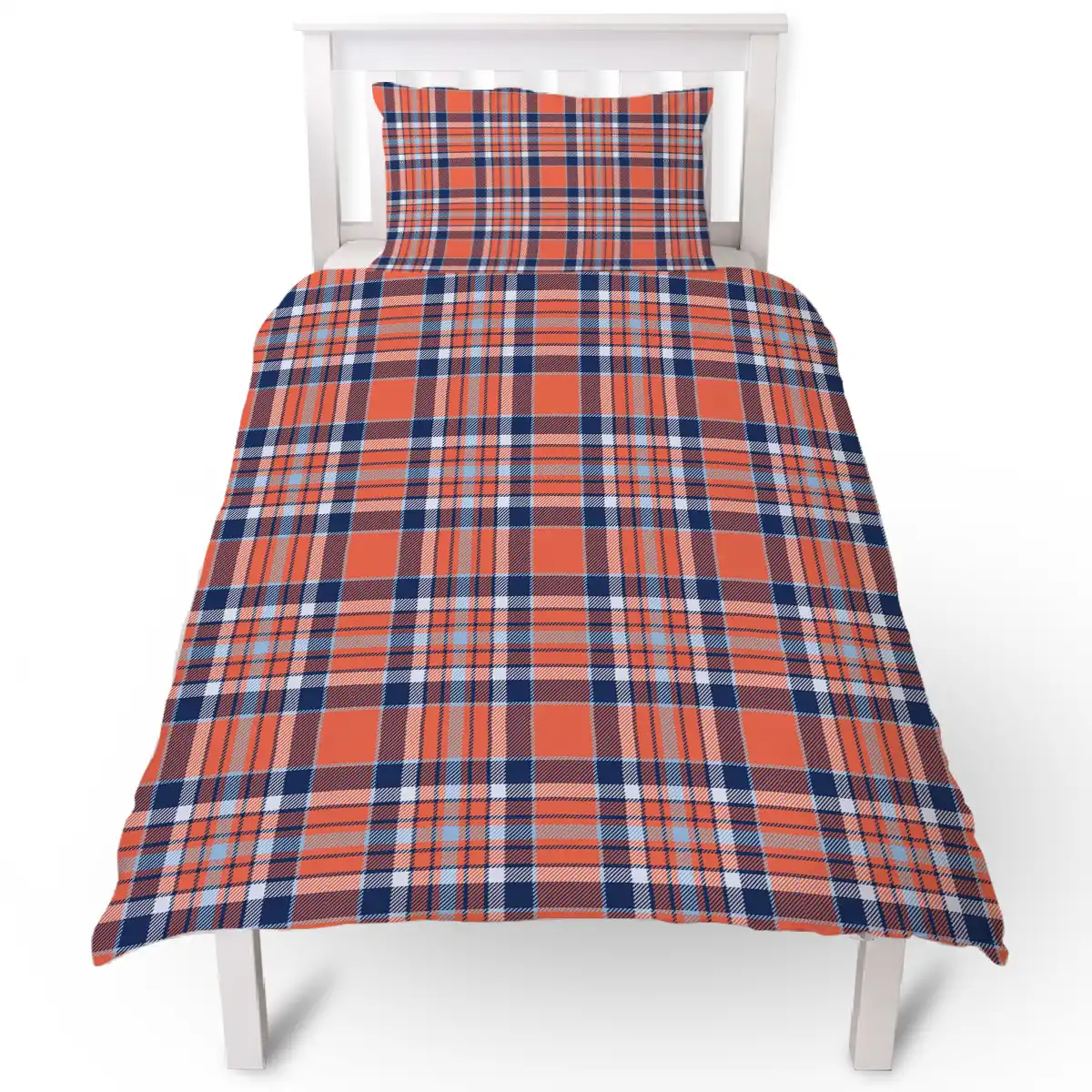 British Style Blue Orange Geometric Check Duvet Cover Pillow Case