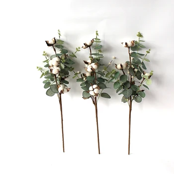 

Cotton Branch Cotton Balls Imitation Eucalyptus Leaves Centerpiece Wreath Barn Living Room Garland Wedding Decor