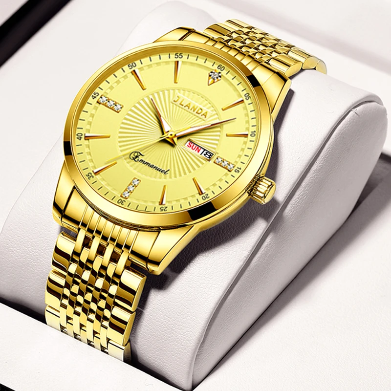 

Mens Watches Top Brand Luxury Gold Quartz Watch Men Stainless Steel Waterproof Mens Wristwatches Calendar Analog Male Clock 6709