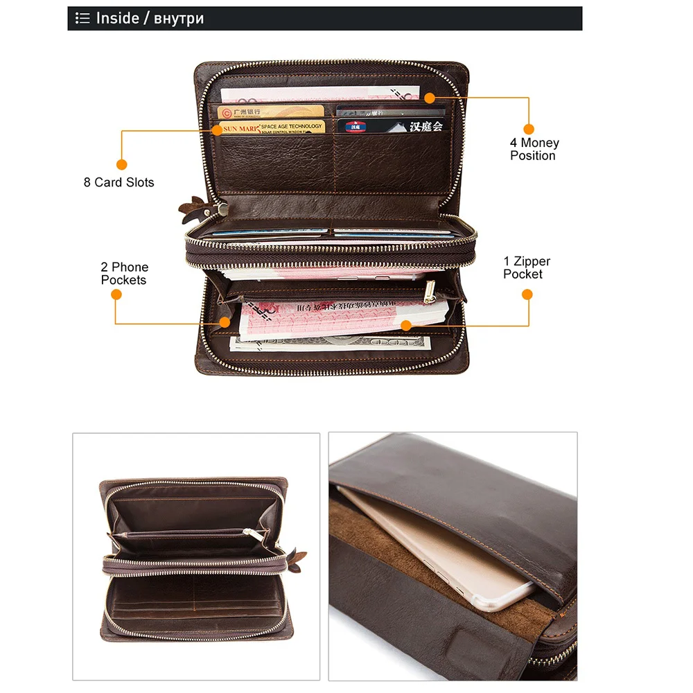 MVA Clutch Male Men's Wallet Genuine Leather Double Zipper Men's Clutch Bags purse for men Passport/Phone Wallets for credit car 3