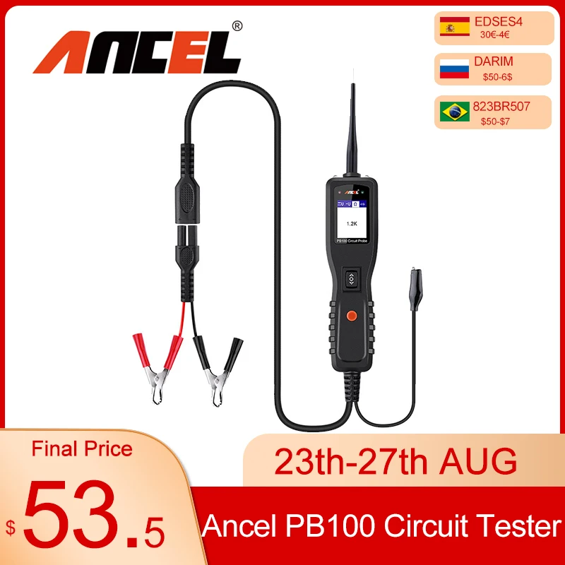 Ancel PB100 Circuit Tester Power Probe Automotive Diagnostic Tool 12V 24V Electrical Current Voltage Integrated Power Scanner