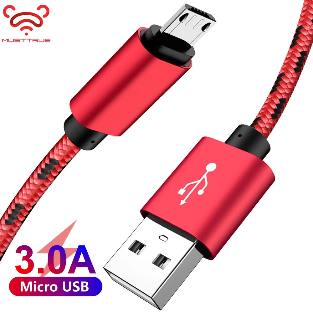 MUSTTRUE Micro USB кабель 0,25 м 1 м 2 м 3 м мобильный телефон Зарядное устройство кабель для samsung xiaomi microusb проволочные заряжающие провода: кабель с нейлоновой оплеткой