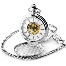 10pcs/lot Polished Mechanical Pendant Pocket Watch Retro Skeleton Roman Dial Steampunk Open Face Gift Pocket Watch