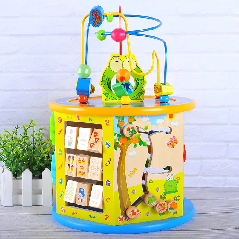 

Large Size Six-Sided Multi-functional Bead-stringing Toy Treasure Chest Wooden Beaded Bracelet Children'S Educational Toy Gift