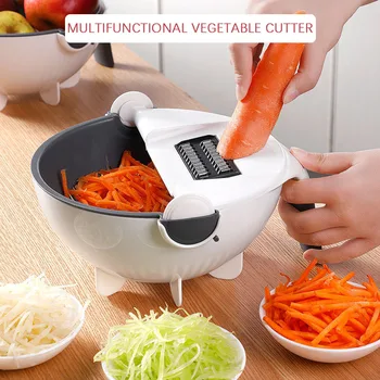

9 in 1 Magic Multifunctional Rotate Vegetable Cutter With Drain Basket Kitchen Veggie Fruit Shredder Grater Slicer Kitchen Suppl
