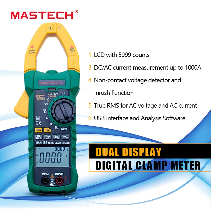 Цифровой токометр MASTECH MS2115B измеритель переменного/постоянного тока напряжение