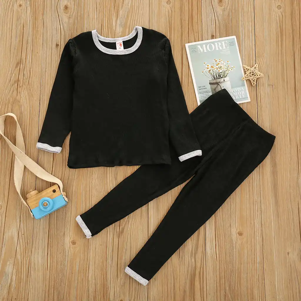 Toddler Baby Boys Girls Clothes Set Solid Color T-Shirt Pants Long Sleeve Pajama