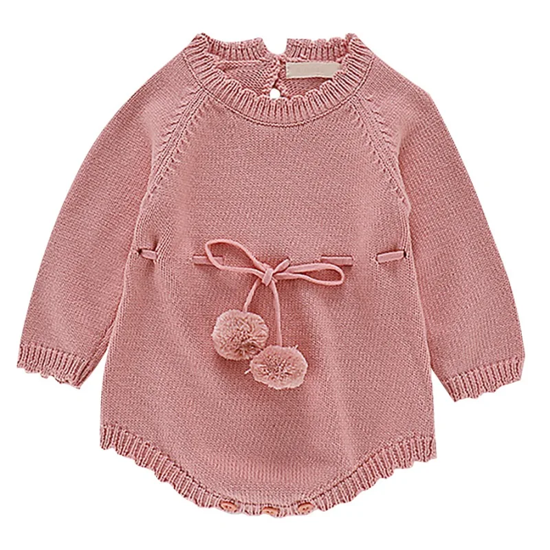 

Newborn Winter Baby Girls Sweater Jumpsuit Kids Children Cute Ball Design Long Sleeve Knit Romper Outfits Clothes