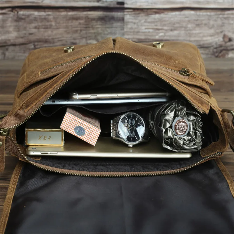 Nesitu New High Quality Brown Casual Vintage Thick Genuine Leather Cross Body Men Messenger Bags Male Shoulder Bag M028