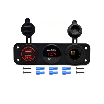 

Triple Function Dual USB Charger + LED Voltmeter + 12V Outlet Power Socket Panel Jack for Car Boat Marine Digital Devices Mobile