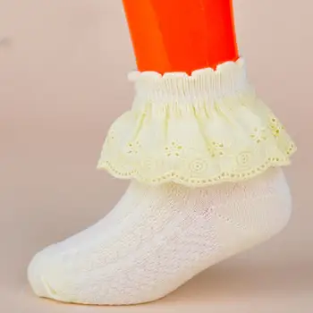

Kids Girls Fashion Solid Color Lace Trim Breathable Mesh Short Cotton Socks
