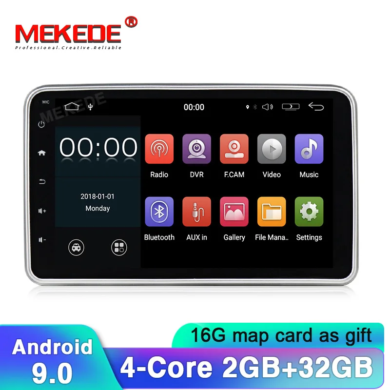 

MEKEDE 1024x600 10.1" Screen Car Radio 2 Din Android 9.0 Universal Car Auto Stereo Multimedia Bluetooth GPS Navigation