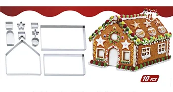 

10pcs/set stainless steel cookie mould Christmas theme 3D DIY gingerbread house cookie cutter set WB1194