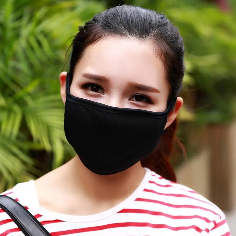 2 шт. черная двухслойная хлопковая маска для губ анти-дым, пыль моющаяся многоразовая двухслойная Пылезащитная зимняя теплая маска
