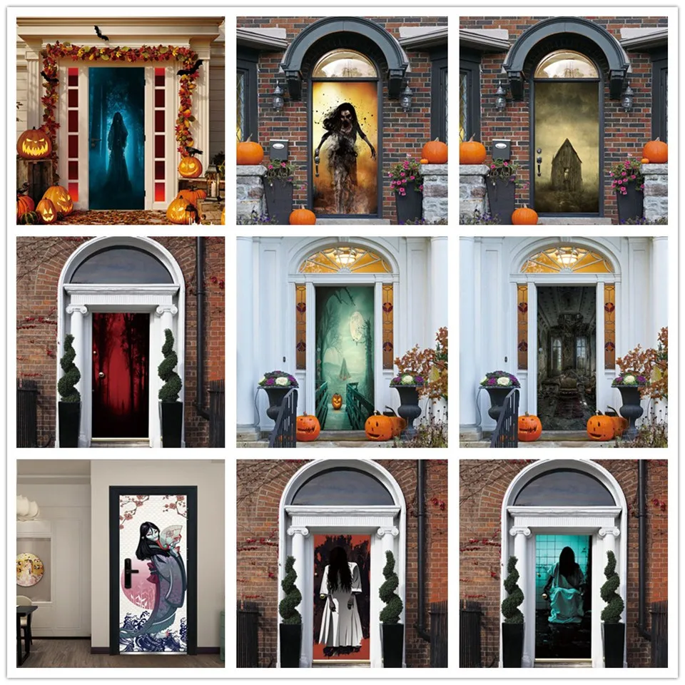 Pumpkin Bat Halloween Door Cover Stickers Selfadhesive Removable