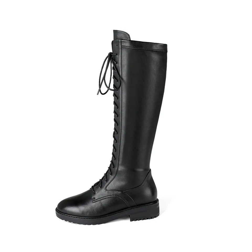 ANMAIRON/ г. Модные ботинки женские мотоциклетные сапоги до колена из натуральной кожи на шнуровке короткие плюшевые зимние сапоги с круглым носком 34-42