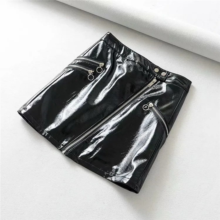 

Fashion 2019 Autumn Street Street Cool WOMEN'S Dress Collage PU Leather A- line Skirt Skirt