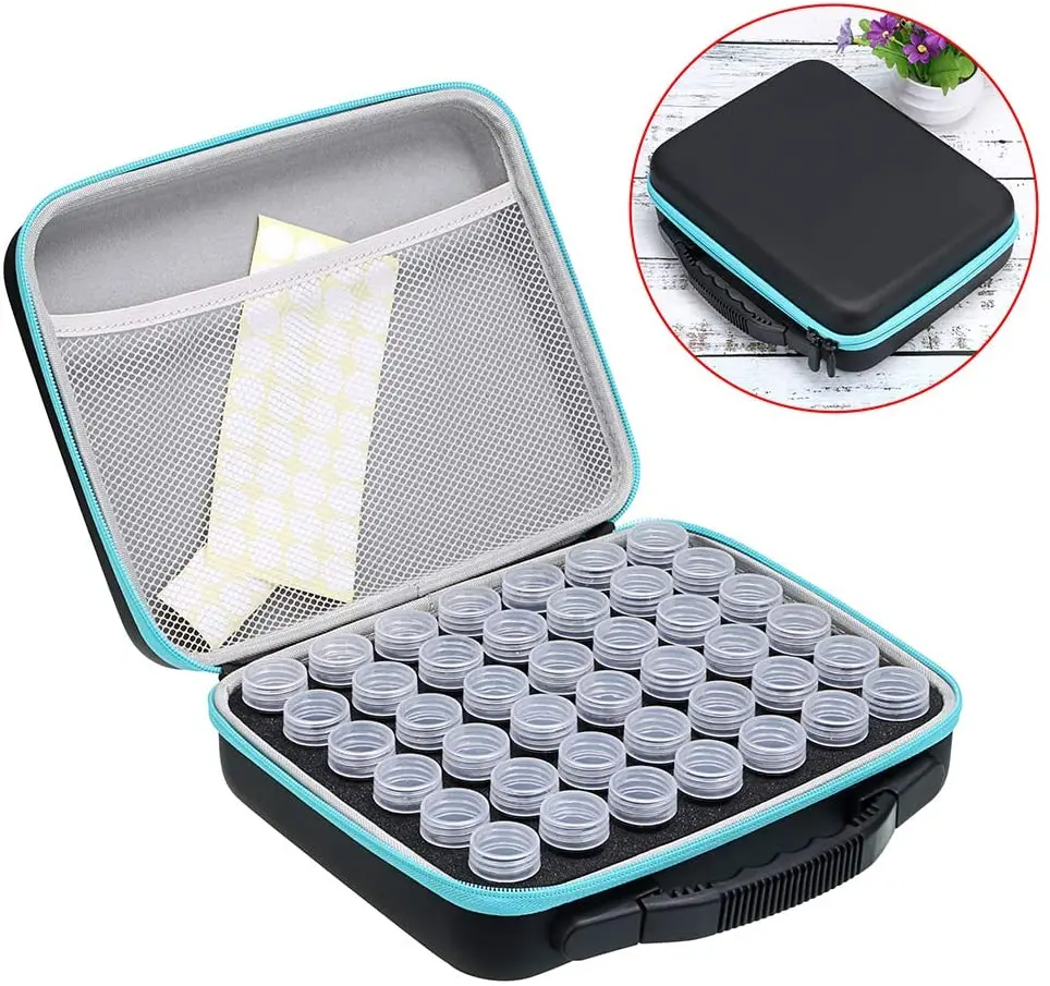 

60 Slots PU Leather Diamond Painting Storage Case - Diamond Embroidery Storage Box Art Craft Jewelry Beads Rhinestones Organizer