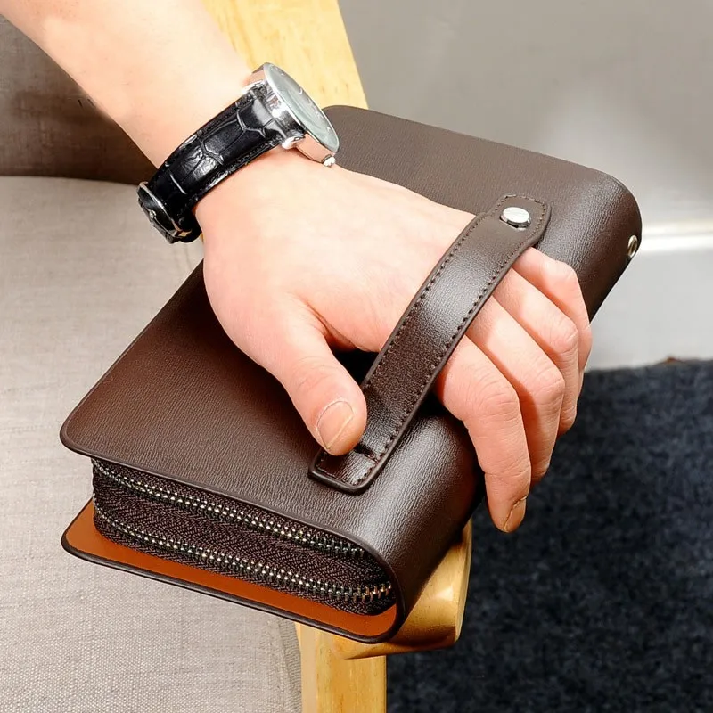 Brand Men Wallets carteira masculina couro coin pocket Double Zip Male Wallet long Large Men Purse hombre clutch bag Business 3
