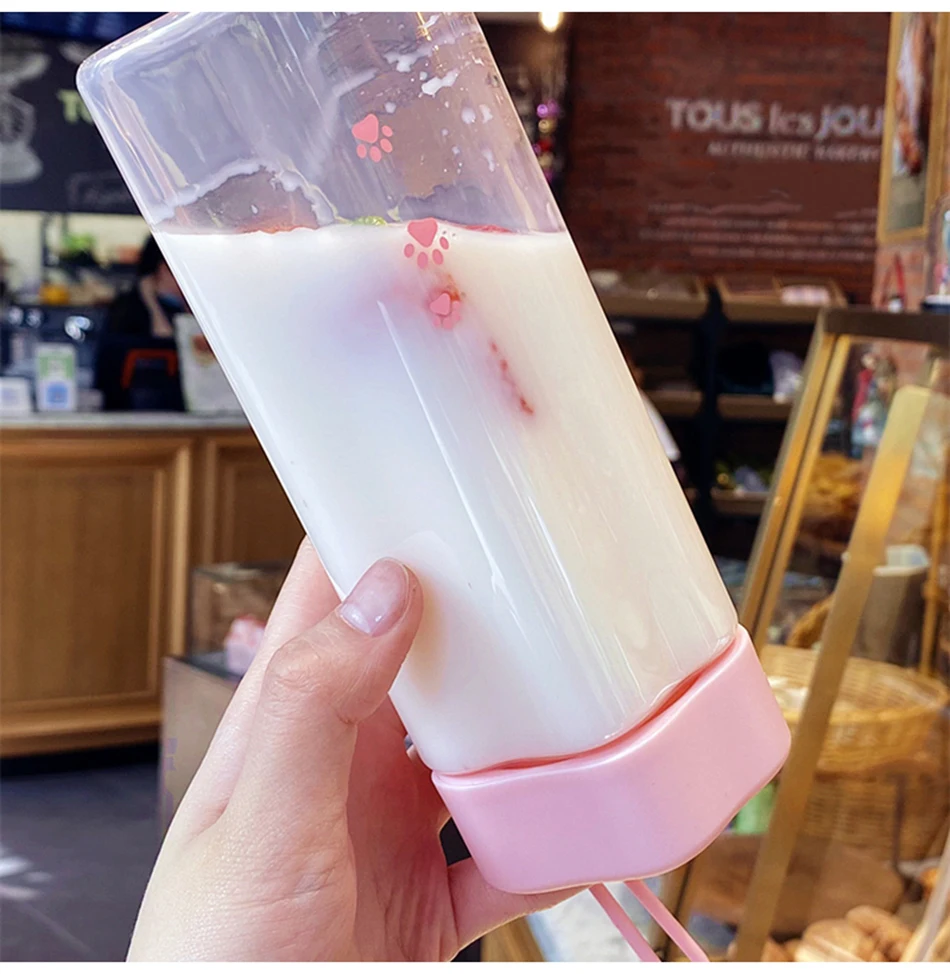 Lovely Cat Paw Water Bottle Creative Cute Transparent Plastic 500ml Kawaii 