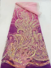 

PGC African Sequins Lace Fabric 2021 High Quality Embroidery French Nigerian Beaded Lace Fabrics For Wedding Dress YA4677B-8