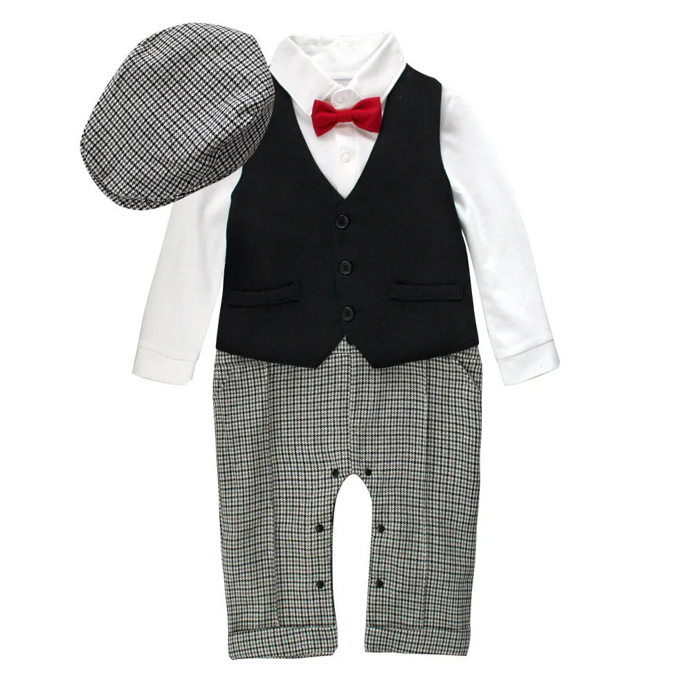 Plaid IYEAL/костюм для маленьких мальчиков, комплект одежды из 3 предметов, детский смокинг с длинными рукавами, Свадебный комбинезон джентльмена, жилет, пальто и береты, шляпа - Цвет: Plaid