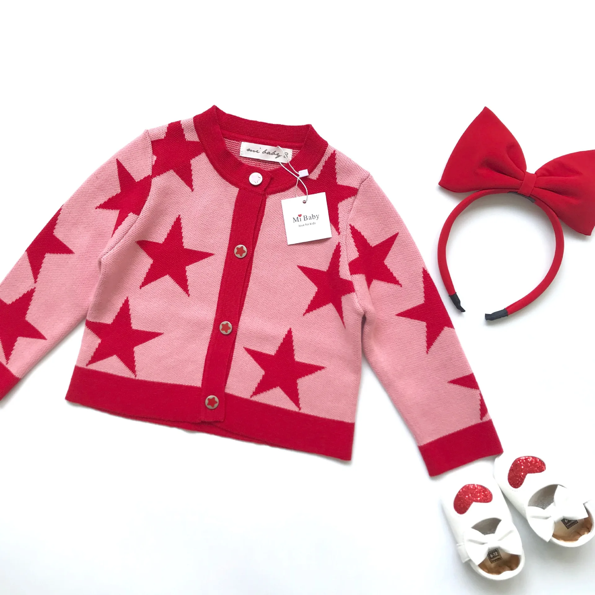 High Quality Winter Design Stars Children Girls Knitted Clothing Sets Sweater Skirt 2pcs Jacquard Cotton Kids Christmas Suits