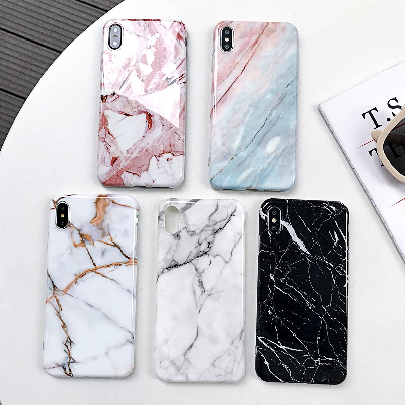 

Glossy Silicone Case For iPhone XR XS Max X 6 6S 7 8 Plus Cover Marble IMD Anti-Knock Soft Mobile Phone Bag Case Shell Coque