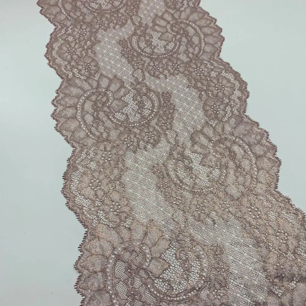 3y/lot 2 colors 24cm Foil elastic lace trim champagne with shimmer soft purple trimming garment accessory DIY material fabric
