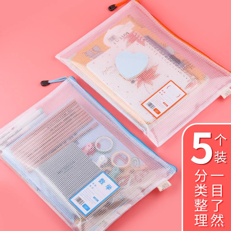 

Transparent File Holder A4 Zipper Waterproof Grid Young STUDENT'S for Discipline Subject Compartmental Storage Bag Thick Plastic