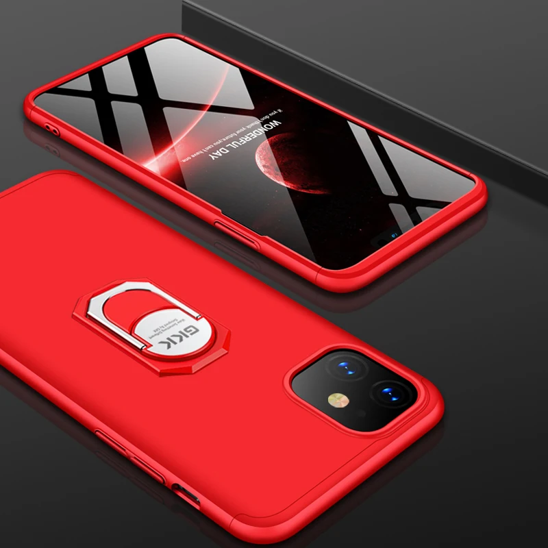 3-в-1 чехол для телефона чехол для iPhone 11 Чехол чехол роскошный защитный кожаный чехол с функцией подставки кольцо магнетизм противоударный кронштейн задней оболочки для iPhone 11 чехлы - Цвет: red