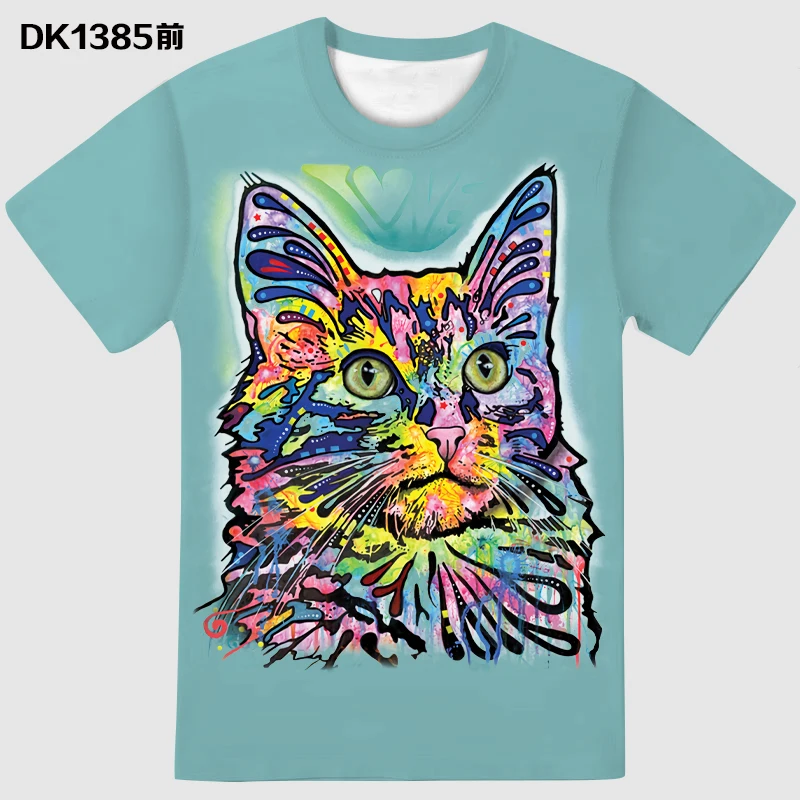 

2020 new 3D cat pattern short sleeve loose color cat pattern T-shirt for men and women casual high-quality T-shirt for men and w