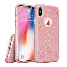 Чехол из поликарбоната+ ТПУ+ Блеск Блестящий Футляр для iphone 11 Pro XS макс 7 8, 6, 6S Plus, X XR 3 Слои Bling милый мягкий силиконовый чехол