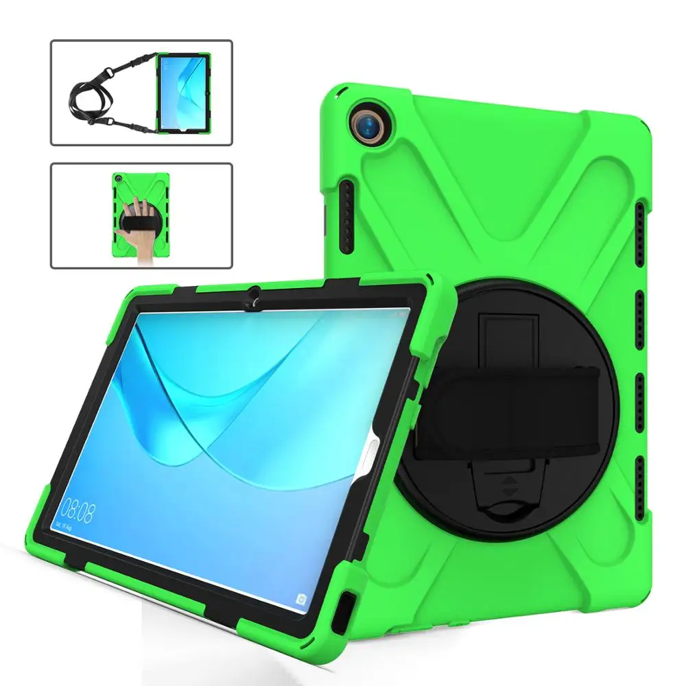 Green Для huawei MediaPad M5 10,8 дюймов Чехол, тяжелый гибридный Чехол-подставка, противоударный плечевой ремень, вращающийся на 360 градусов, чехол для планшета - Цвет: Green