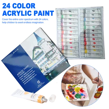 

24 Color Study Artists Oil Painting Acrylic Paint Set School Drawing Tool Students With Brush For Kids Water Based Beginners