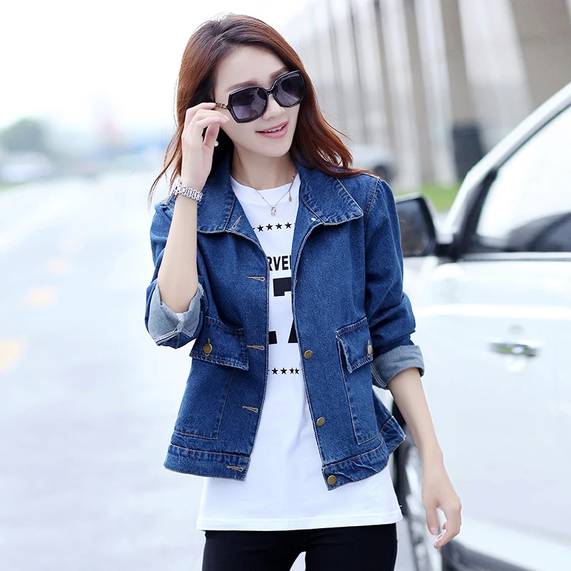 

New Denim Jackets For Women 2019 Spring Vintage Short Jackets Big Pockets High Waist Single Breasted Jackets Female
