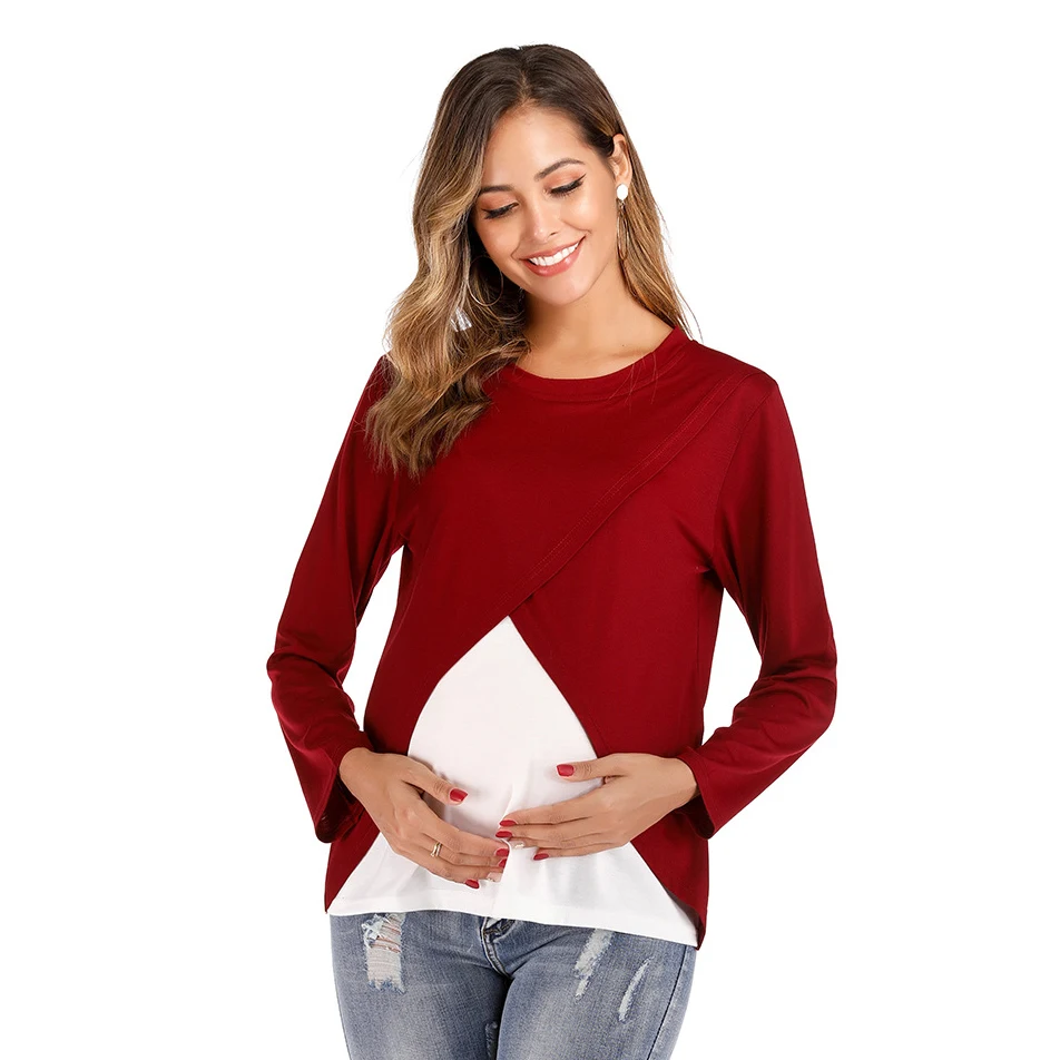 Maternity Women Nursing Tops Long Sleeve Breastfeeding T Shirt Pregnant Lady Casual Blouse Shirt Spring Maternity Clothes M-3XL