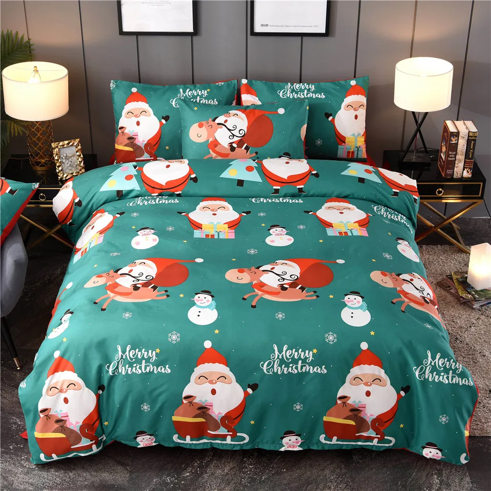 

Christmas Bedding Set Duvet Cover with Pillowcases Green Santa Claus and Christmas Tree Elk Home Textiles 3pcs Drop Ship