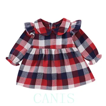 

2019 Newborn Toddler Baby Girl Dress Long Sleeve Plaid Princess Party Dress Casual Cute Kids Clothes 0-24M