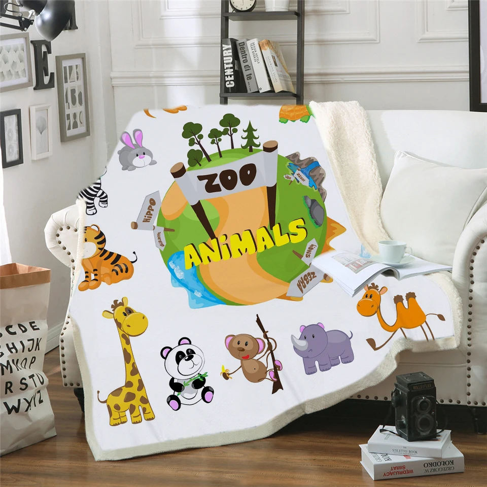 

3D Cartoon Animal Throw Blanket Sherpa Blanket for Kids Adults Gifts Double-layer Thickening Bedspreads Travel Party Decoration