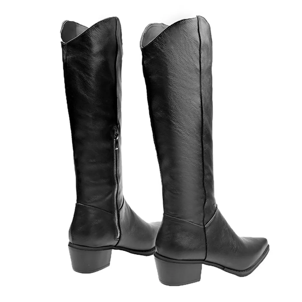 Cool Women Rider Horse Riding Boots Smooth Leather Knee High Boots Autumn Winter Warm High Boots Mountain Riding Boots#J30