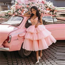Verngo – robe de bal en Tulle rose pour bébé, tenue de bal, de remise de diplôme, de fête, de thé, avec des perles en cœur, à plusieurs niveaux, 2021 