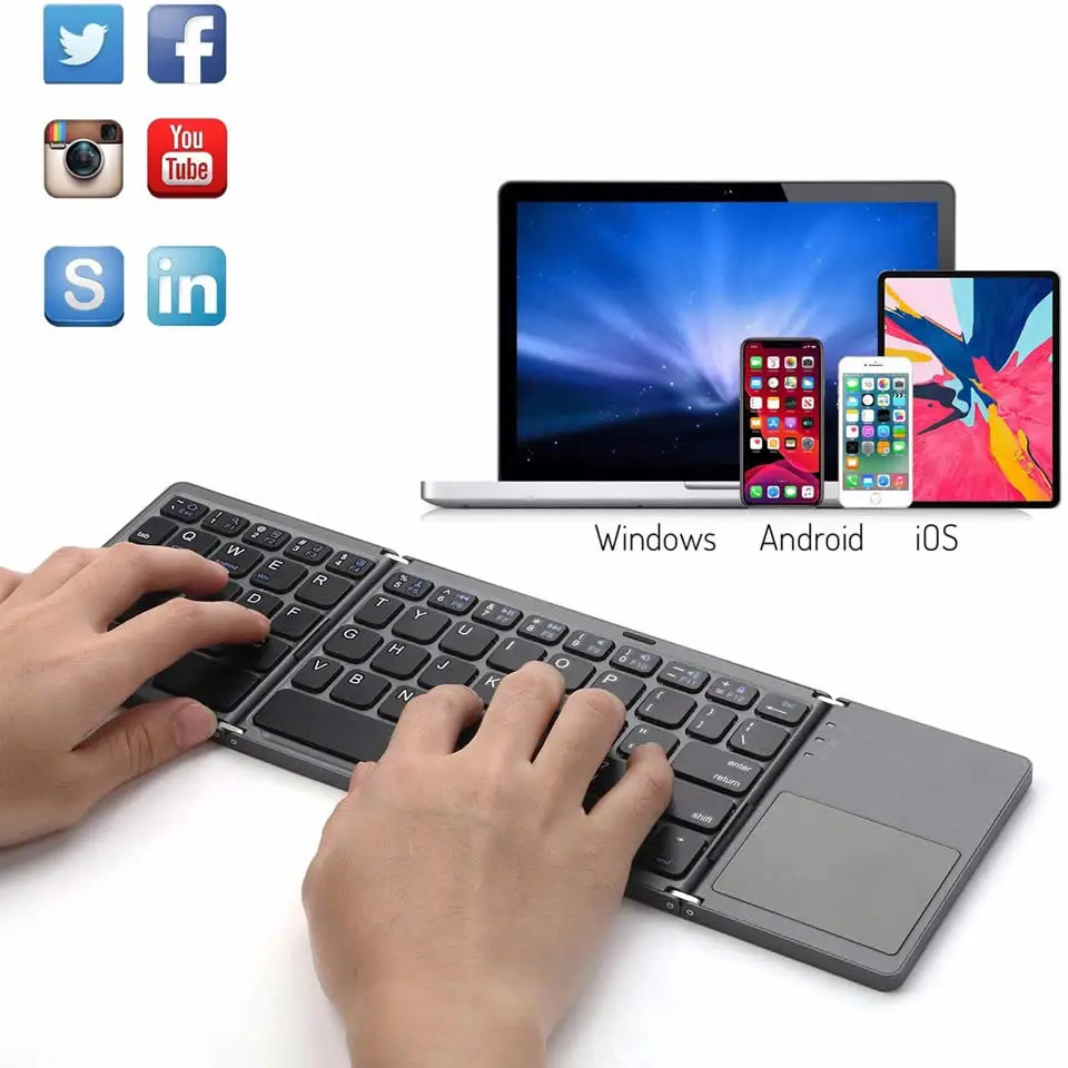 Bluetooth sem Fio Teclado para Ios Outmix Novo Portátil Mini Três Dobrável Teclado Touchpad Android Windows Ipad Tablet - Imagem 3