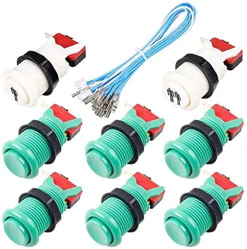 EG STARTS 8X 30mm Happ Type Standard Push Buttons Switch with 20cm Buttons Cable for Arcade Joystick Arcade1up Games Console 