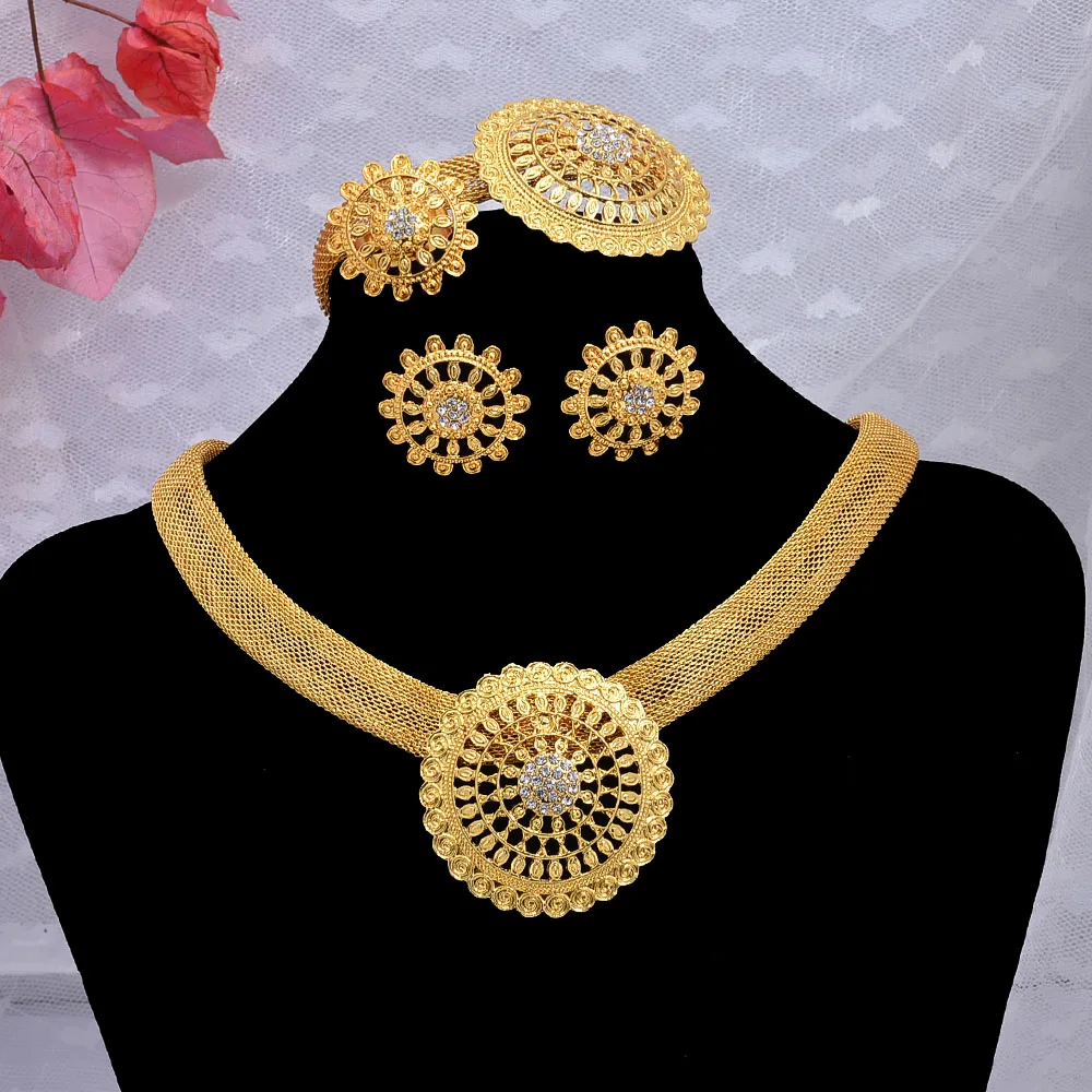 Dubai Gold Color 24k Jewelry Sets For Women African Bridal Wedding Jewelry Set Necklace Earrings