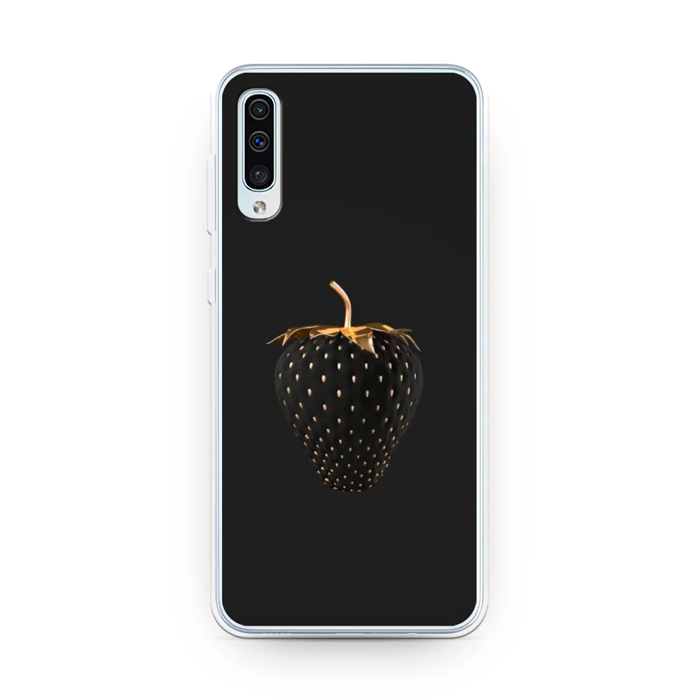 Чехол силиконовый для Samsung Galaxy A50 A30s Черно-золотая клубника защитный тонкий