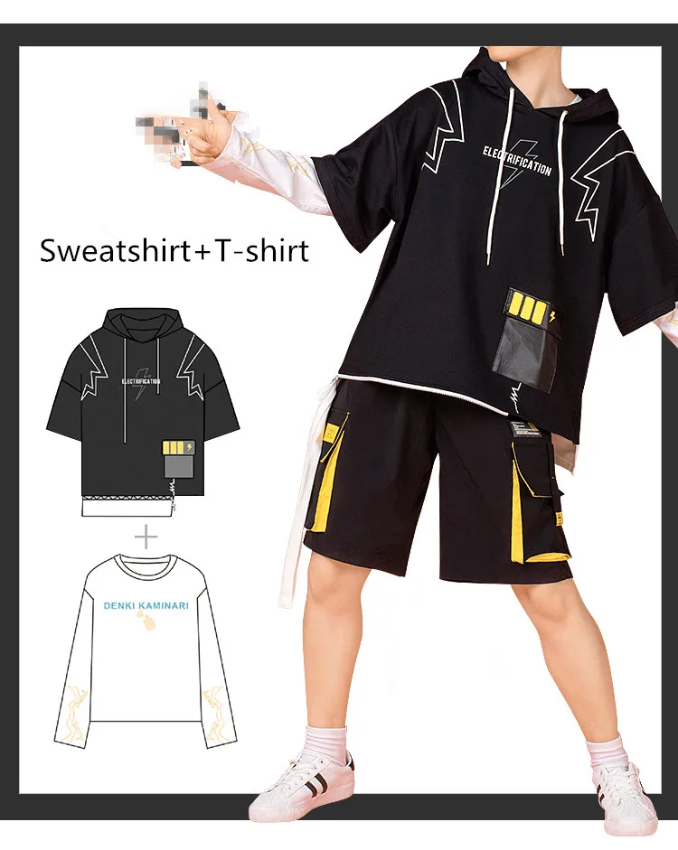 My Hero Academy Kaminari Denki, костюм для косплея, повседневные Костюмы, аниме, косплей, маленький свитшот с героем+ футболка