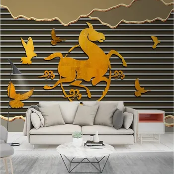 

Milofei manufacturers custom 3D three-dimensional golden retro wrought iron geometric background wallpaper mural