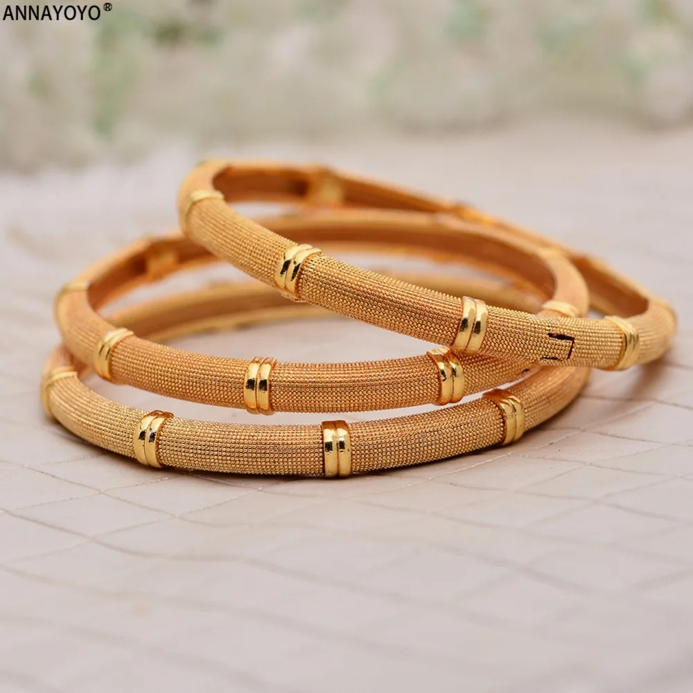 Annayoyo 4pcs Wholesale Fashion Dubai Bangle Jewelry Gold Color Ethiopian Bracelet for Women African Arab Items