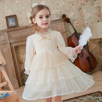 

Sweet Princess Dress For Girls Autumn Spring Puff Sleeve Invisible Zipper Loose Gown Children Kid Birthday Wedding Party Dresses